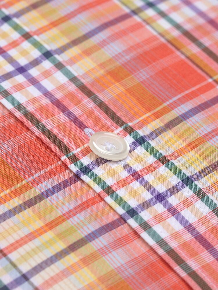 Gordon shirt in orange cotton voile with tartans