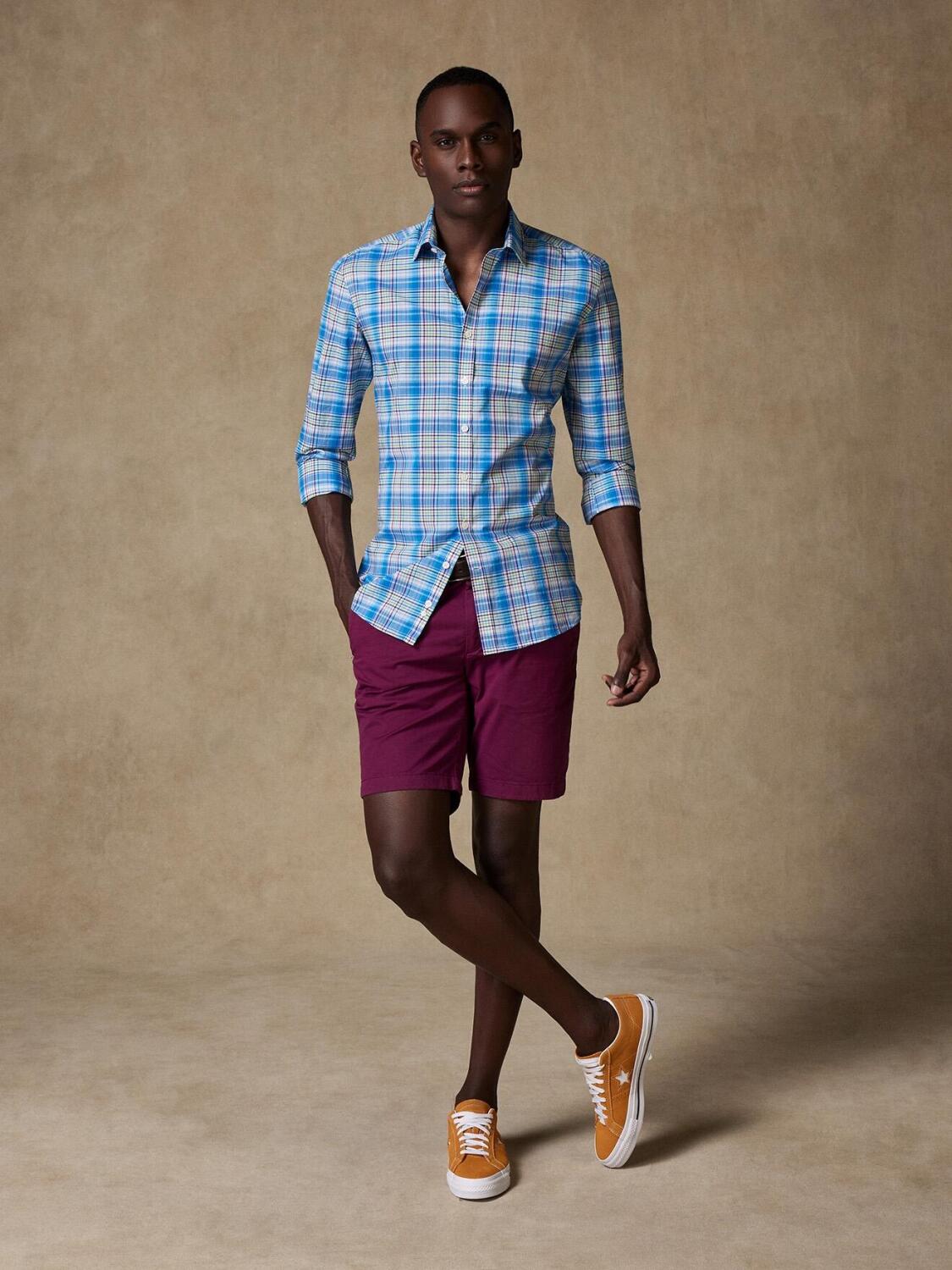 Chemise Gordon en voile de coton bleu à tartans