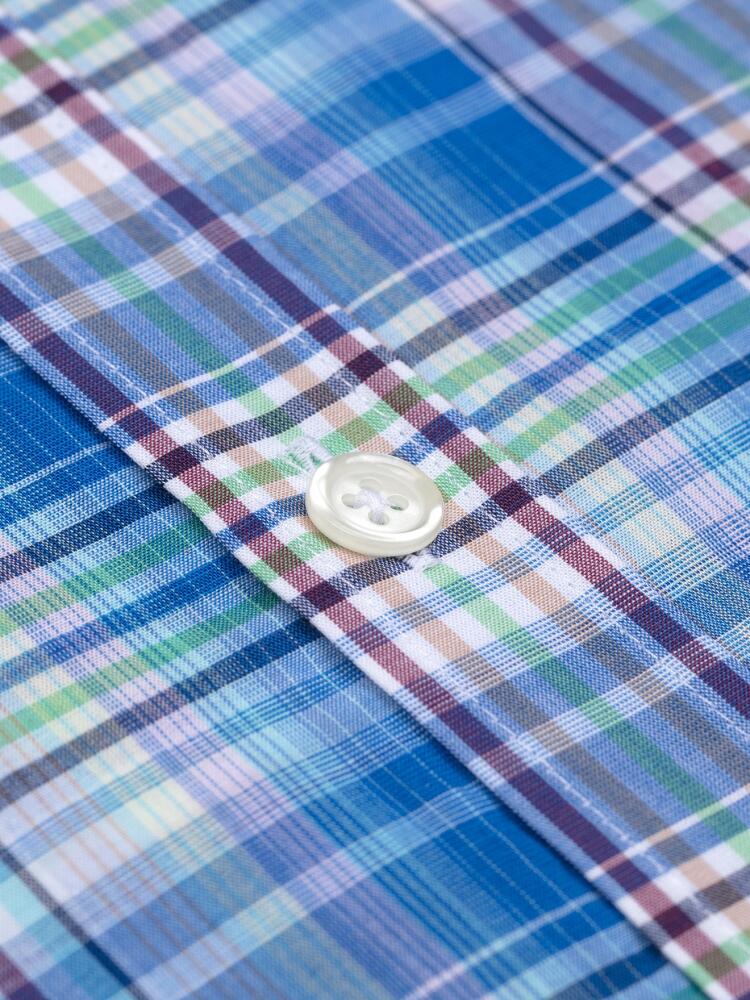 Gordon shirt in blue cotton voile with tartans