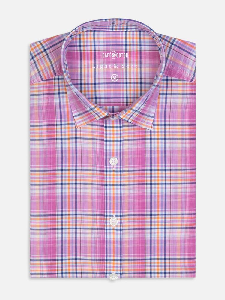 Camisa Gordon en voile de algodón rosa con tartanes