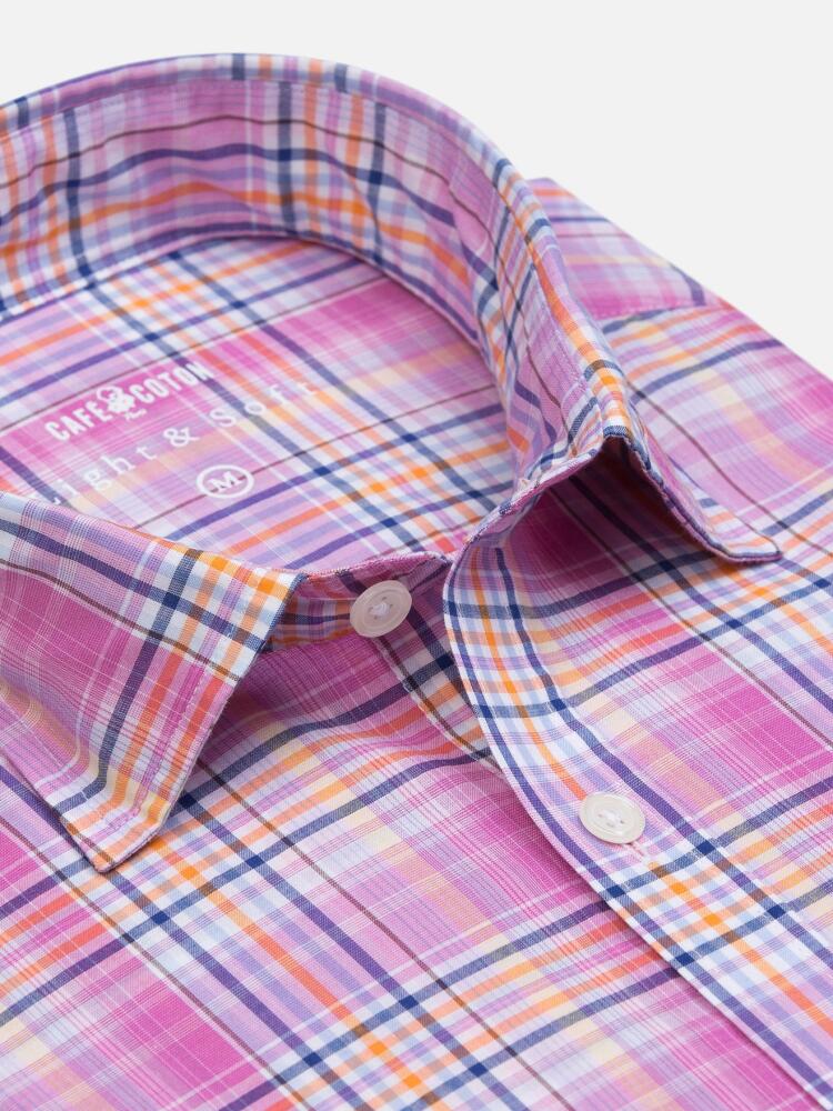 Camisa Gordon en voile de algodón rosa con tartanes