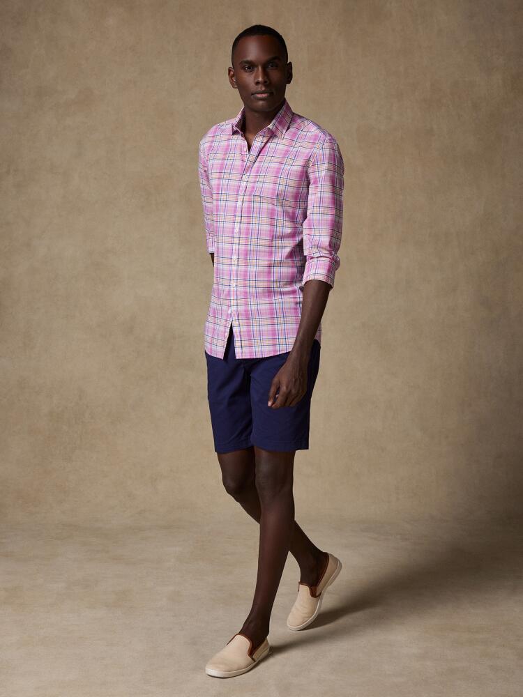 Camisa Gordon en voile de algodón rosa con tartanes