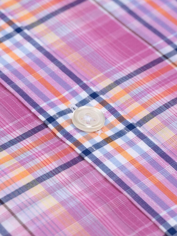 Gordon shirt in pink cotton voile with tartans