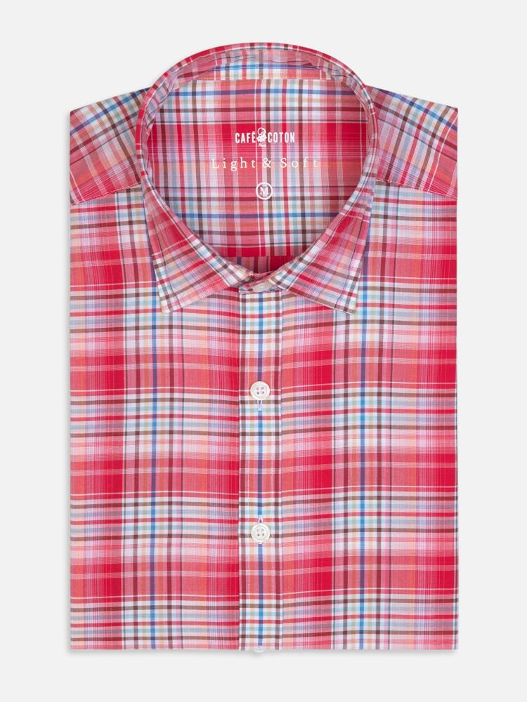 Gordon shirt in red cotton voile with tartans