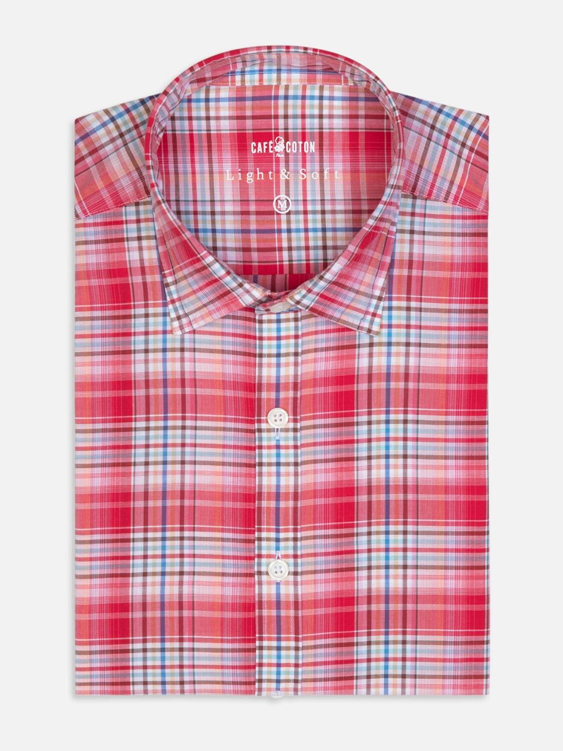 Chemise Gordon en voile coton rouge à tartans