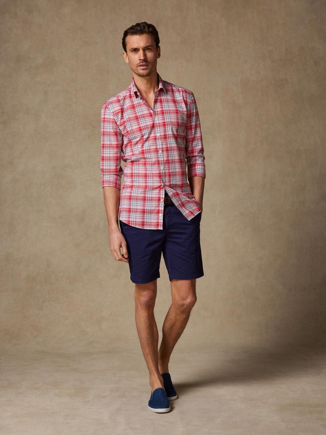 Chemise Gordon en voile coton rouge à tartans