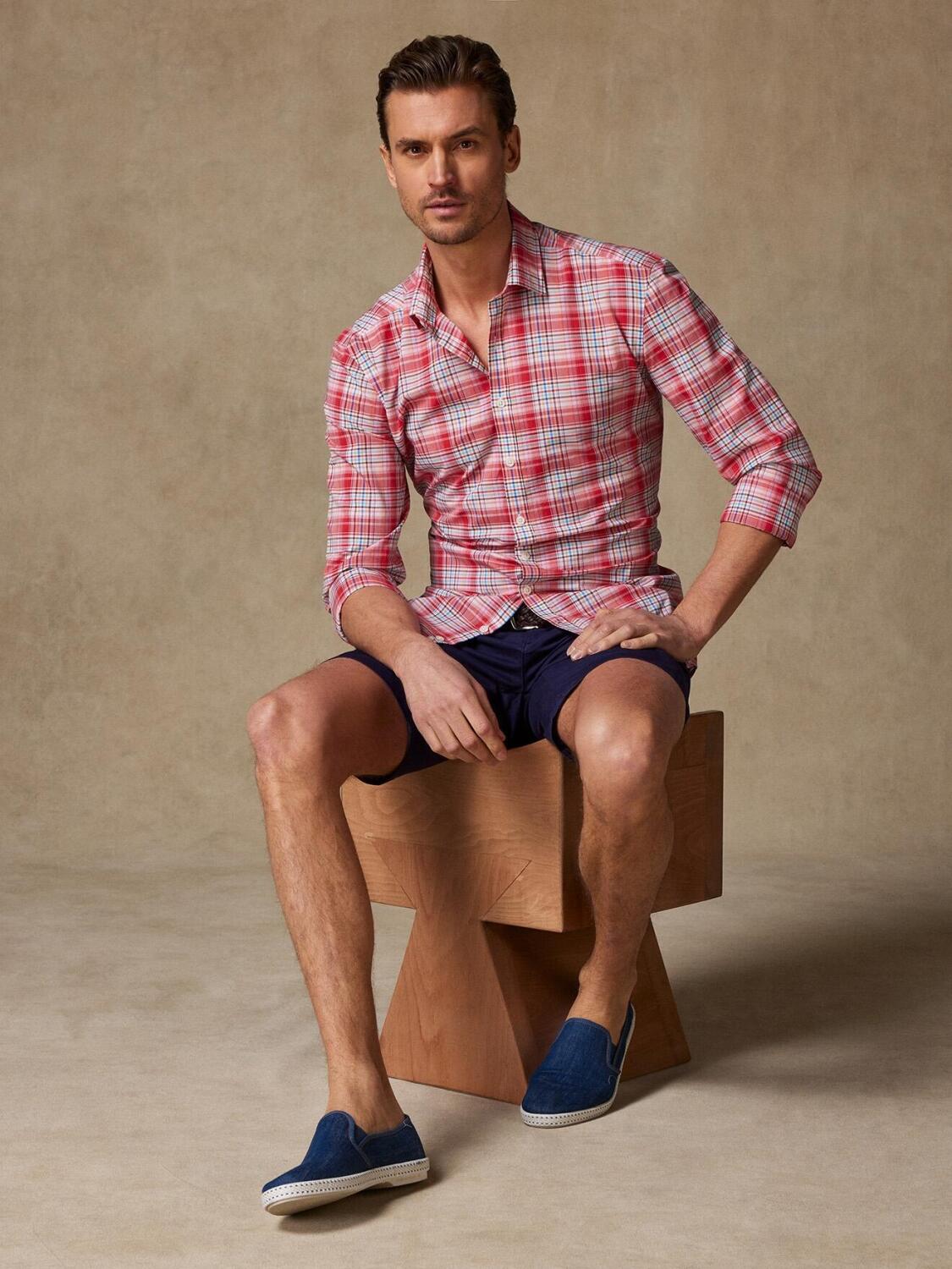 Chemise Gordon en voile coton rouge à tartans