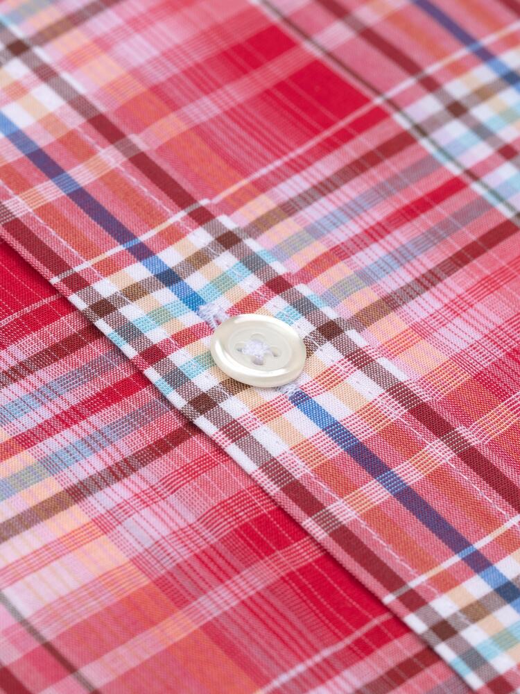 Gordon shirt in red cotton voile with tartans