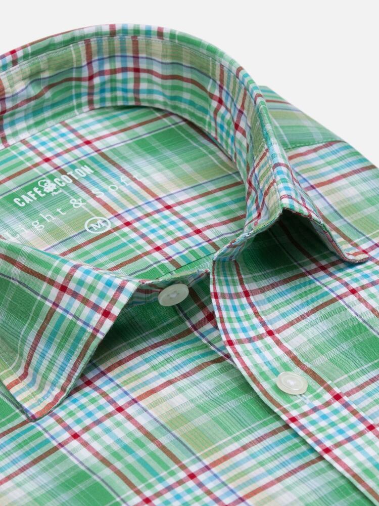 Gordon shirt in green cotton voile with tartans