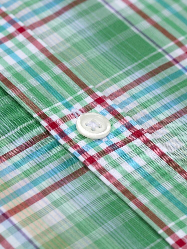 Gordon shirt in green cotton voile with tartans