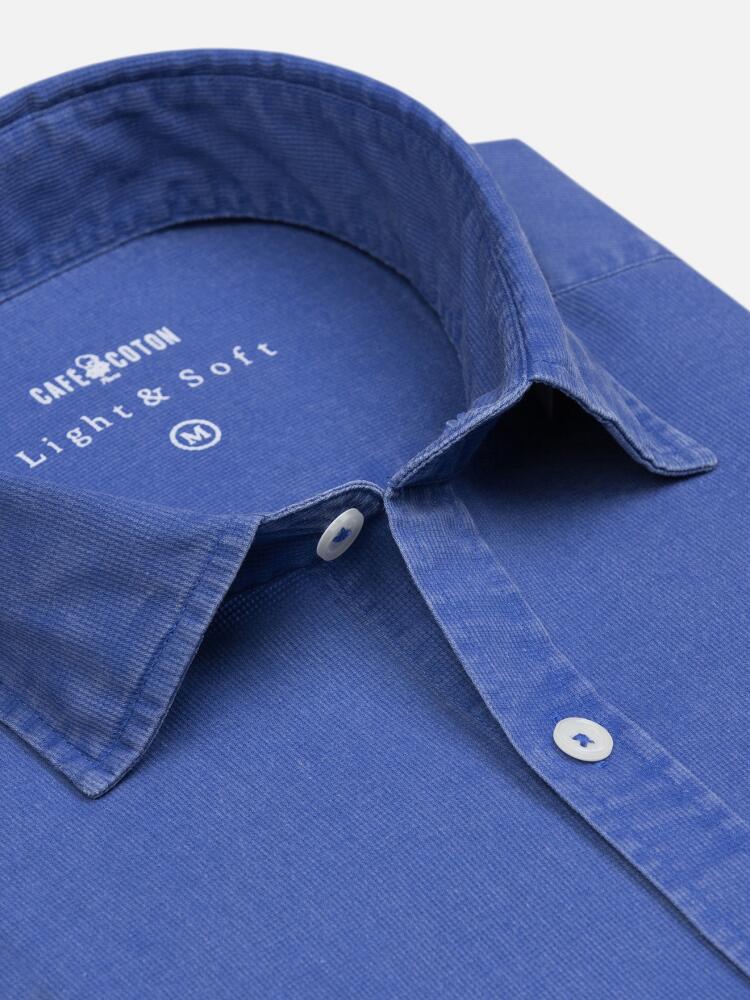 Chemise cobalt en piqué lavé