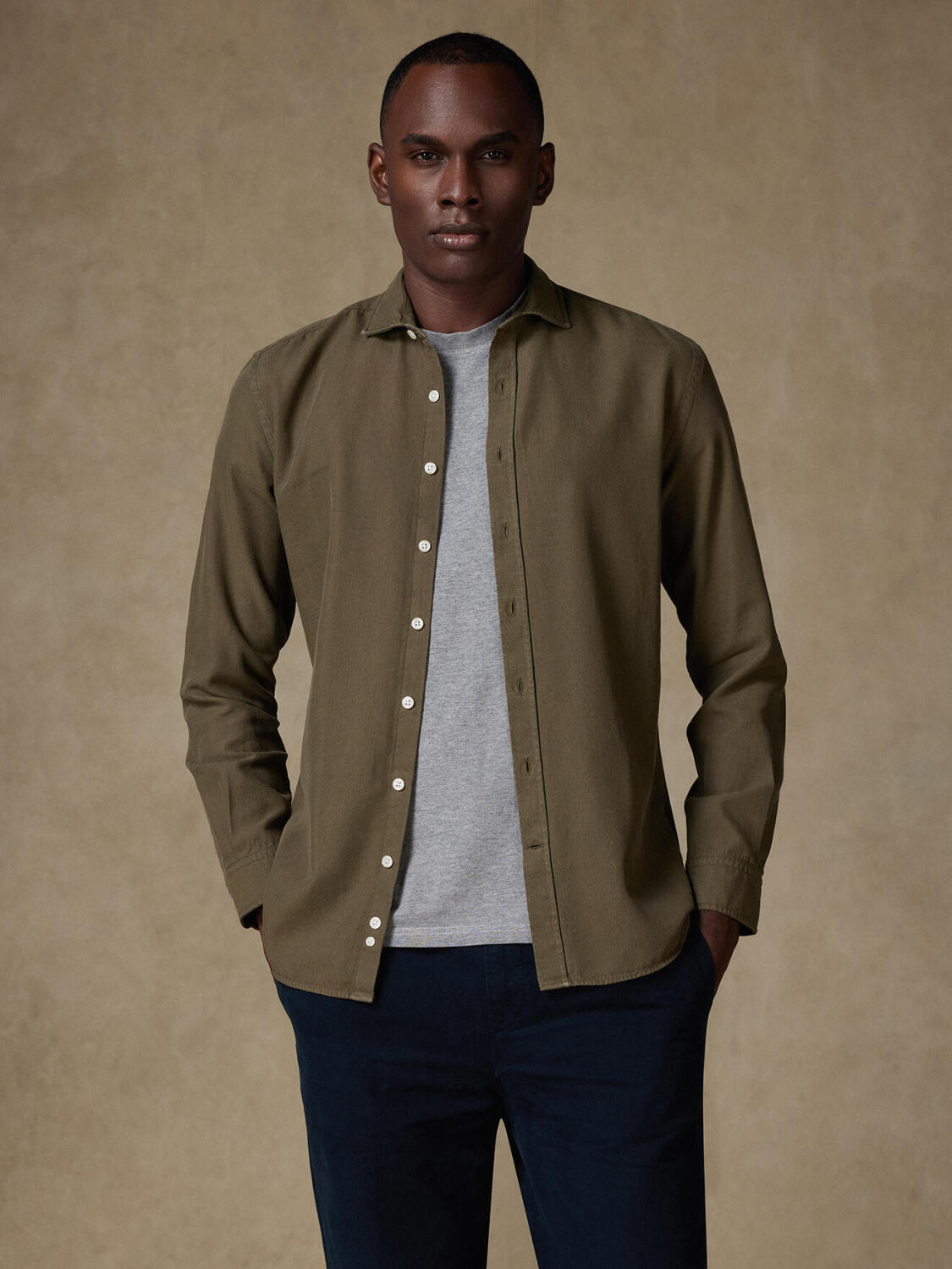Camicia Oxford lavata Theo kaki