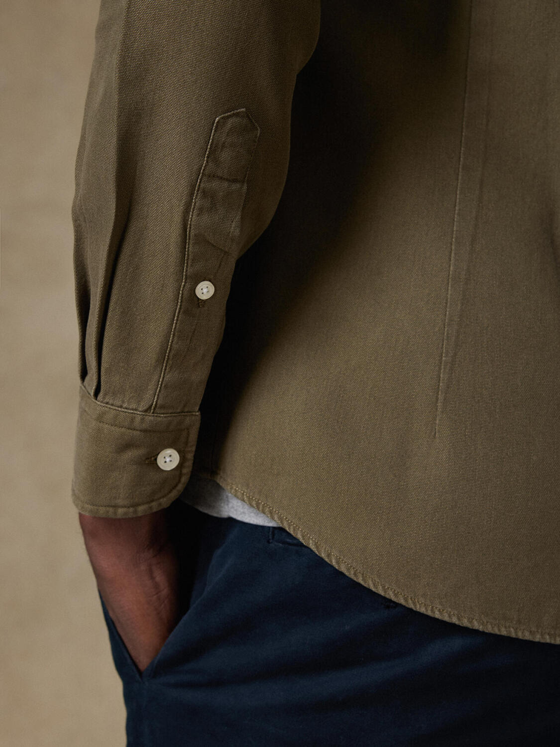 Camicia Oxford lavata Theo kaki