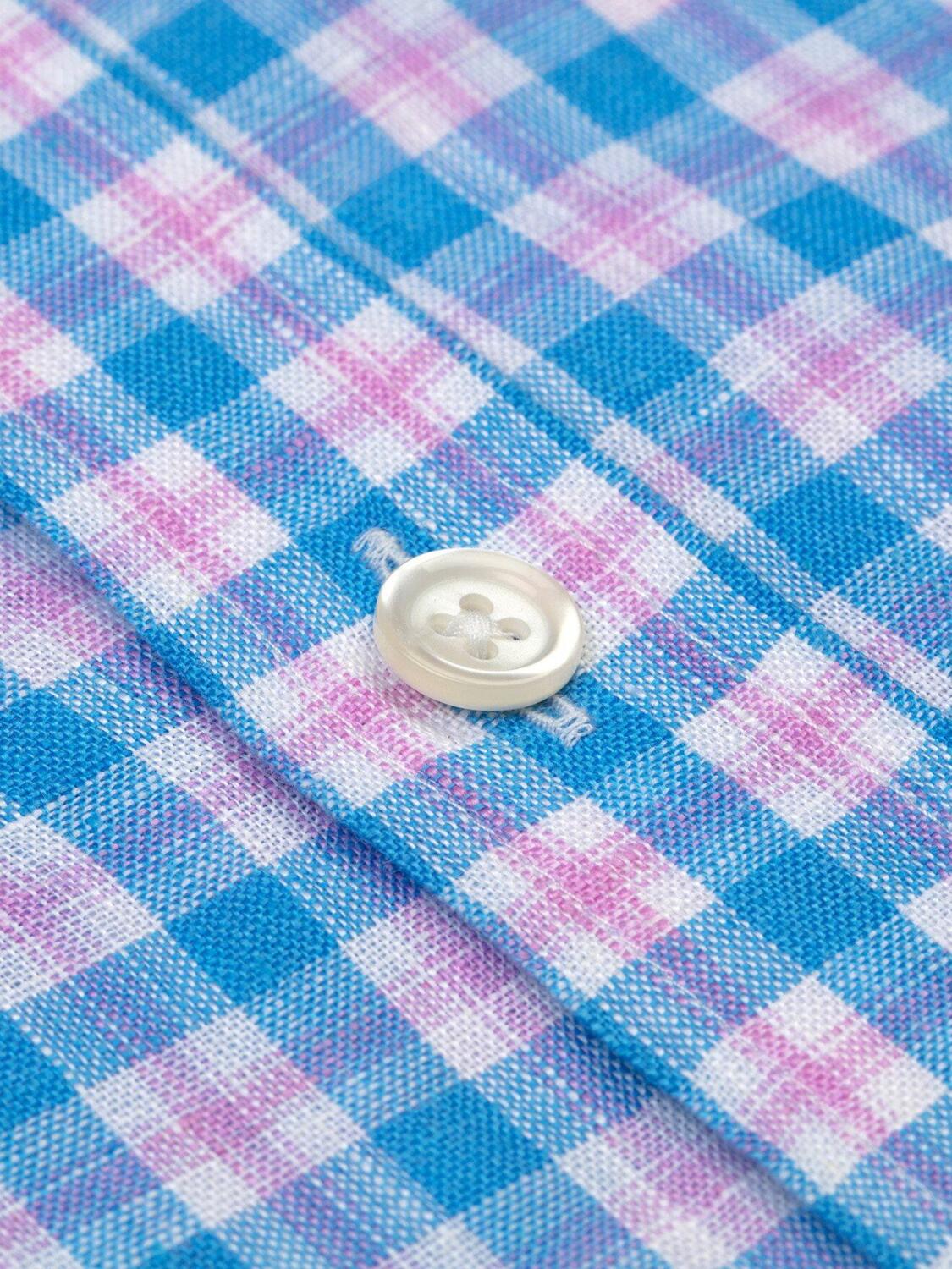 Chemise Wayne en lin &agrave; carreaux turquoises