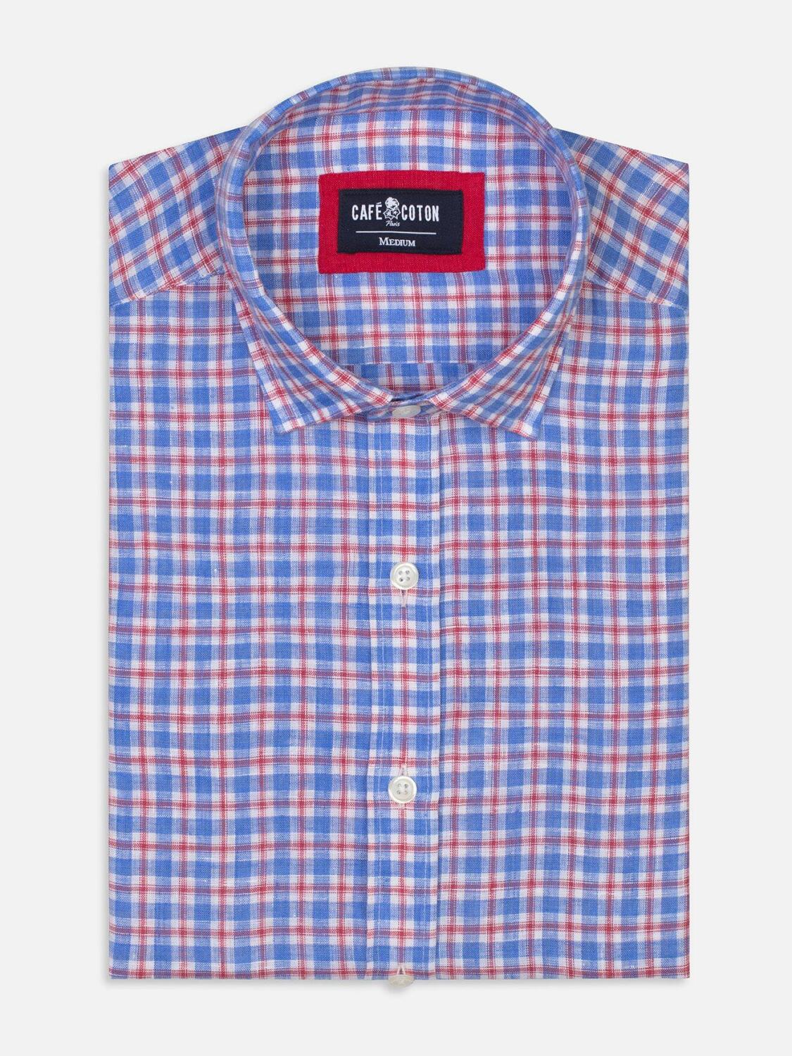 Chemise Wayne en lin &agrave; carreaux ciel