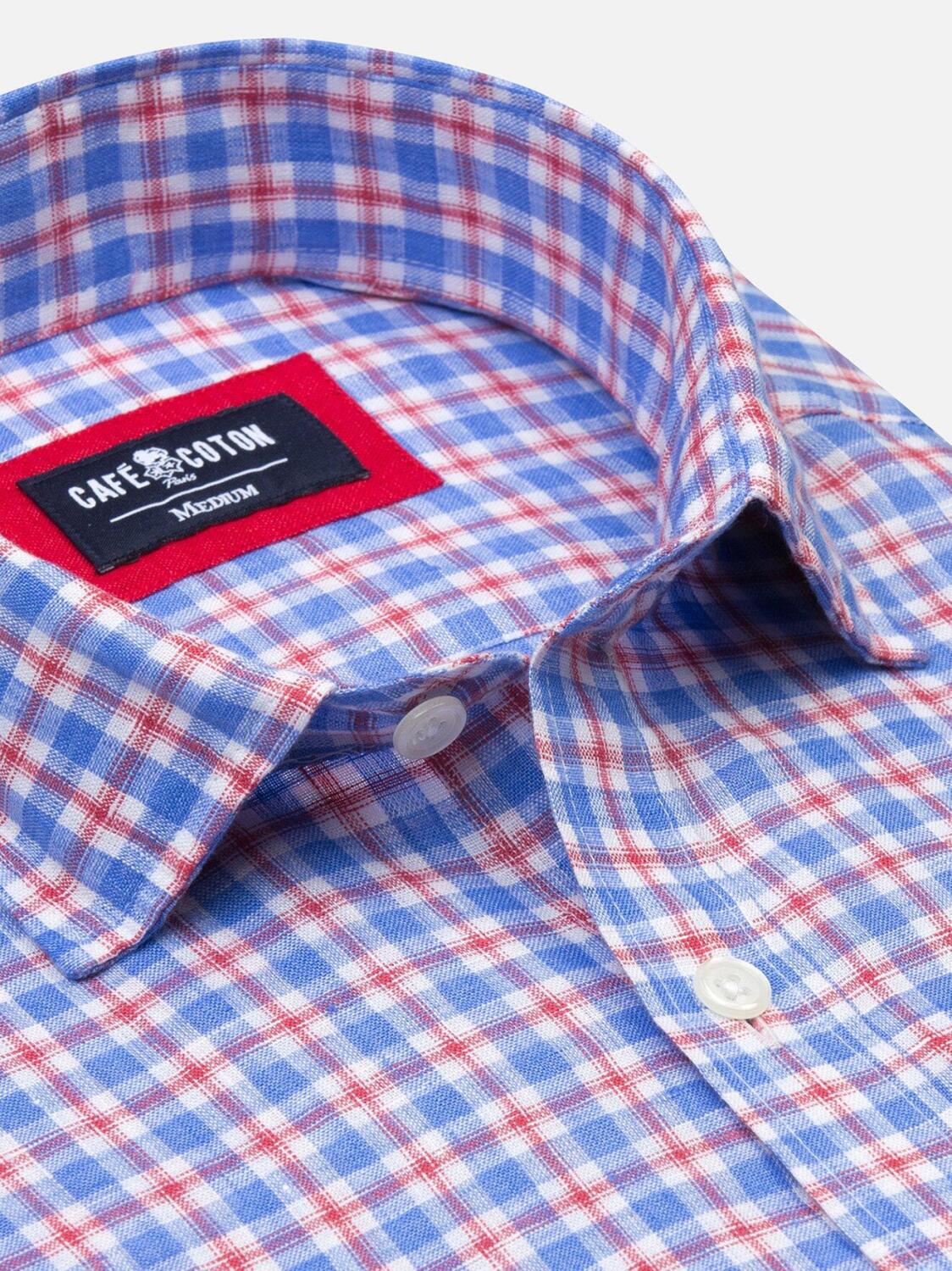 Chemise Wayne en lin &agrave; carreaux ciel