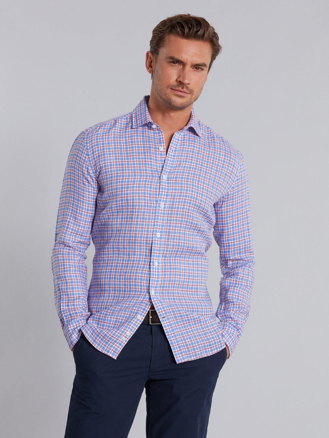 Chemise Wayne en lin &agrave; carreaux ciel