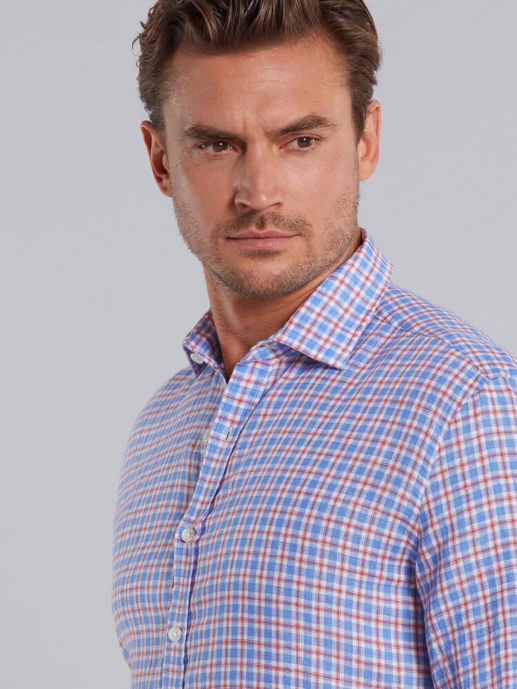 Chemise Wayne en lin &agrave; carreaux ciel