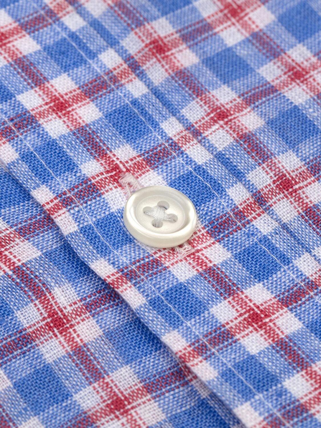 Chemise Wayne en lin &agrave; carreaux ciel