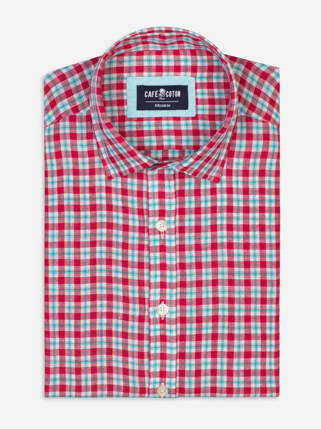 Chemise en lin à carreaux rouge