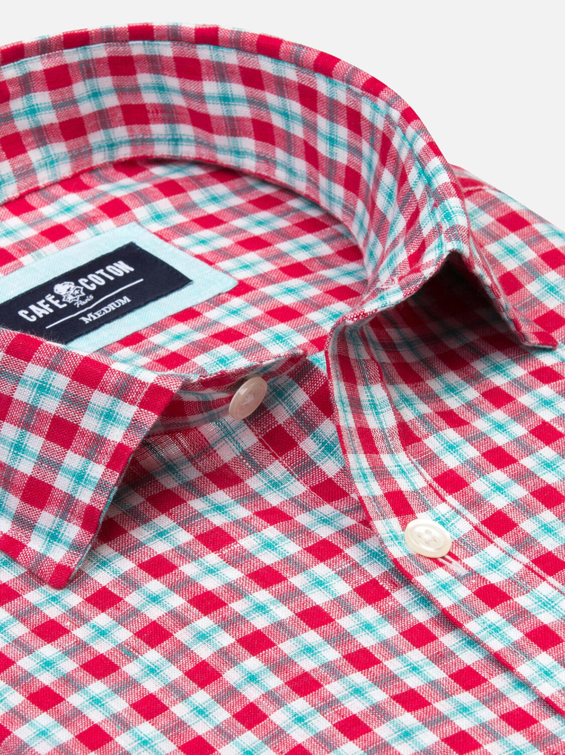 Chemise en lin à carreaux rouge