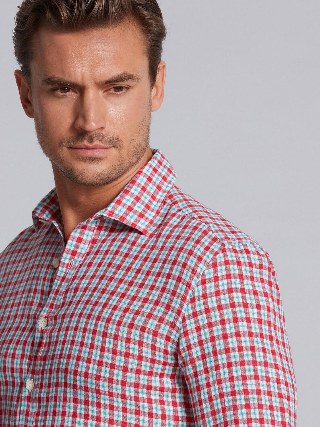 Chemise en lin à carreaux rouge