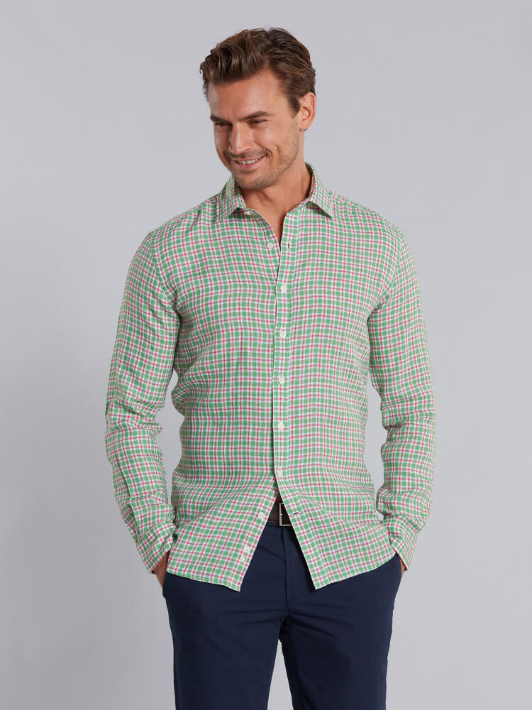 Chemise en lin à carreaux vert