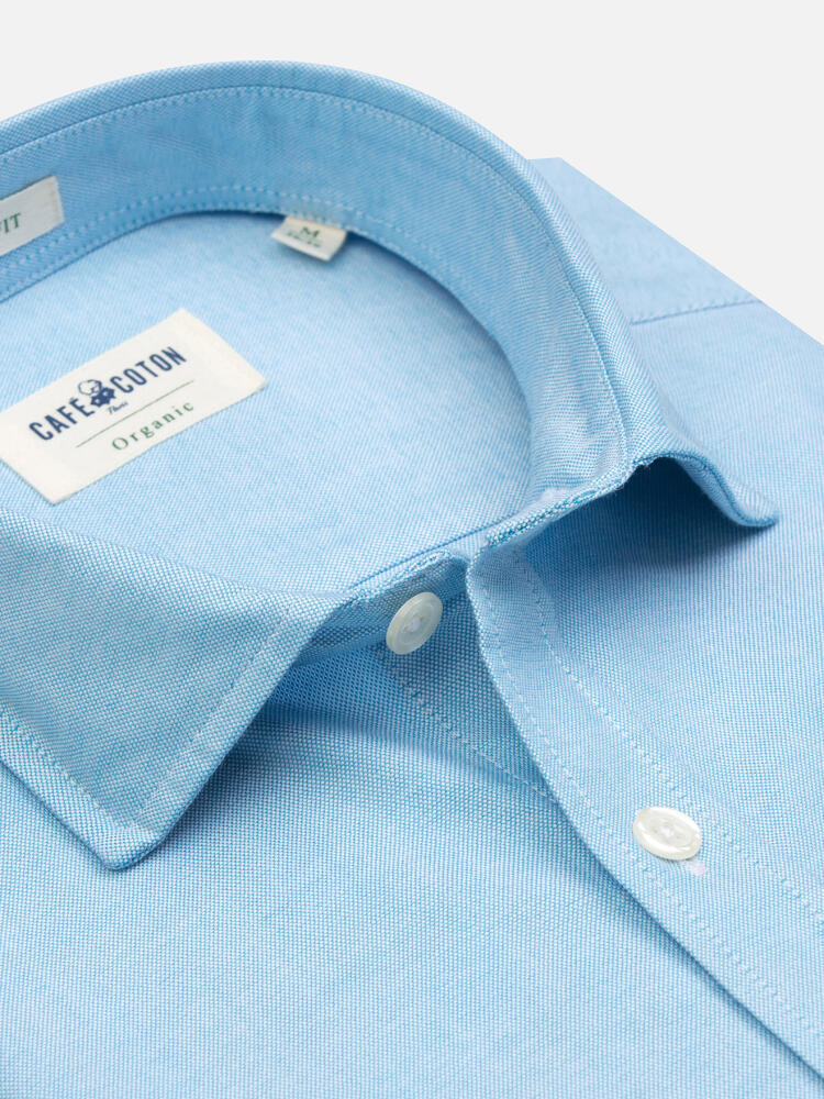 Turquoise washed organic oxford shirt