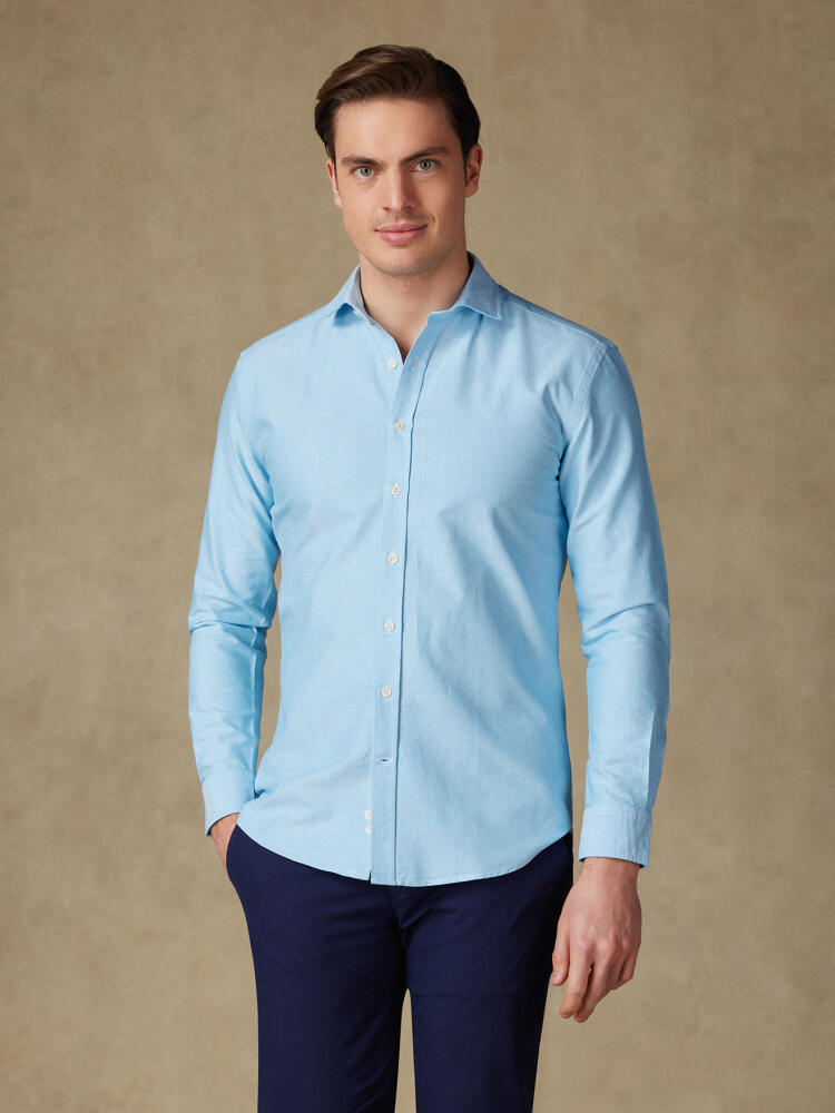 Chemise bio en oxford lavé turquoise