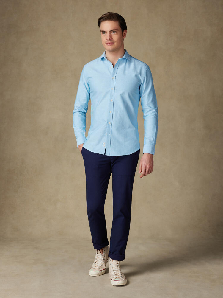 Chemise bio en oxford lavé turquoise