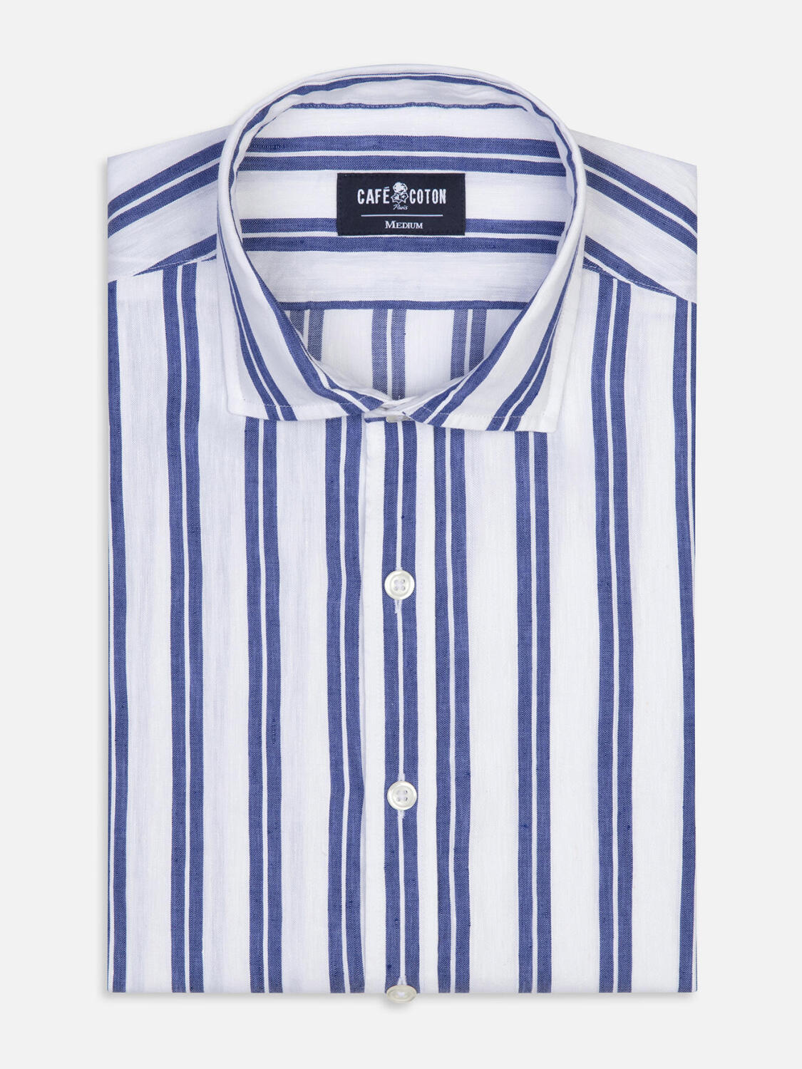 Dean linen shirt with navy blue stripes
