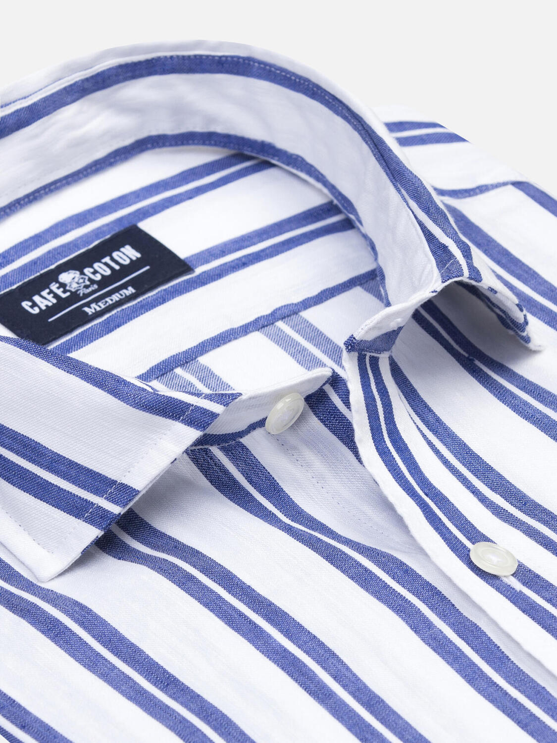 Dean linen shirt with navy blue stripes
