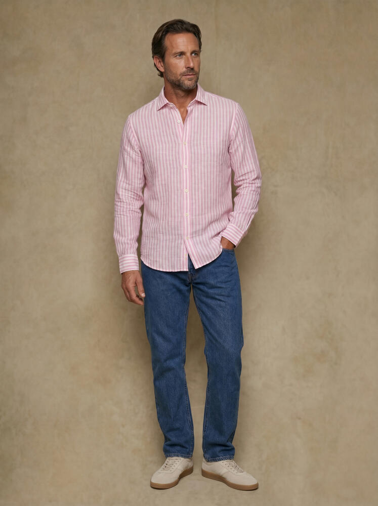 Chemise Henry en lin &agrave; rayures rose