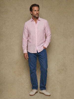 Chemise Henry en lin &agrave; rayures rose