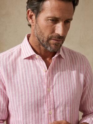 Chemise Henry en lin &agrave; rayures rose
