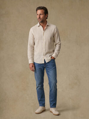 Chemise Holt en lin &agrave; rayure beige