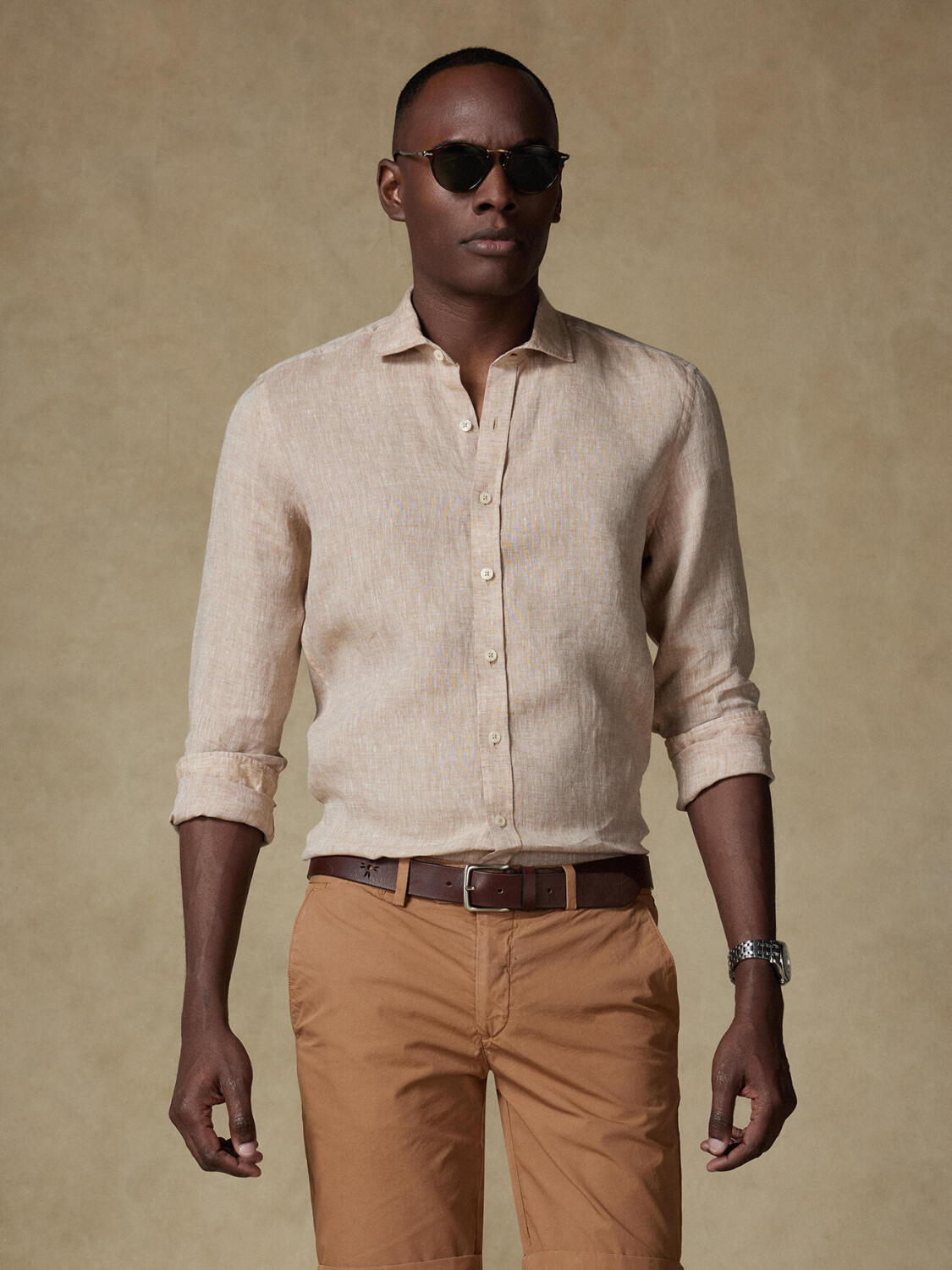 Camicia Olaf in lino color havana