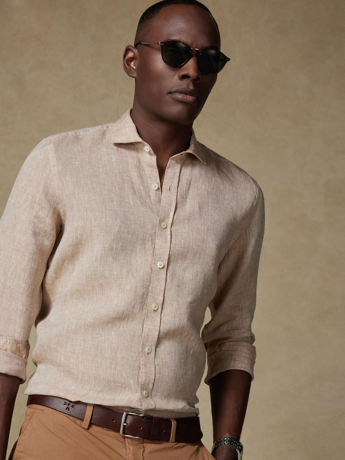 Camicia Olaf in lino color havana