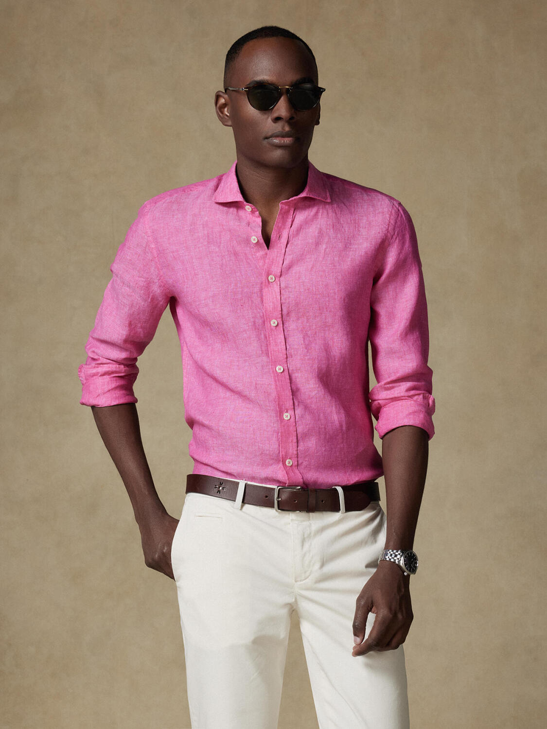 Camicia Olaf in lino fucsia