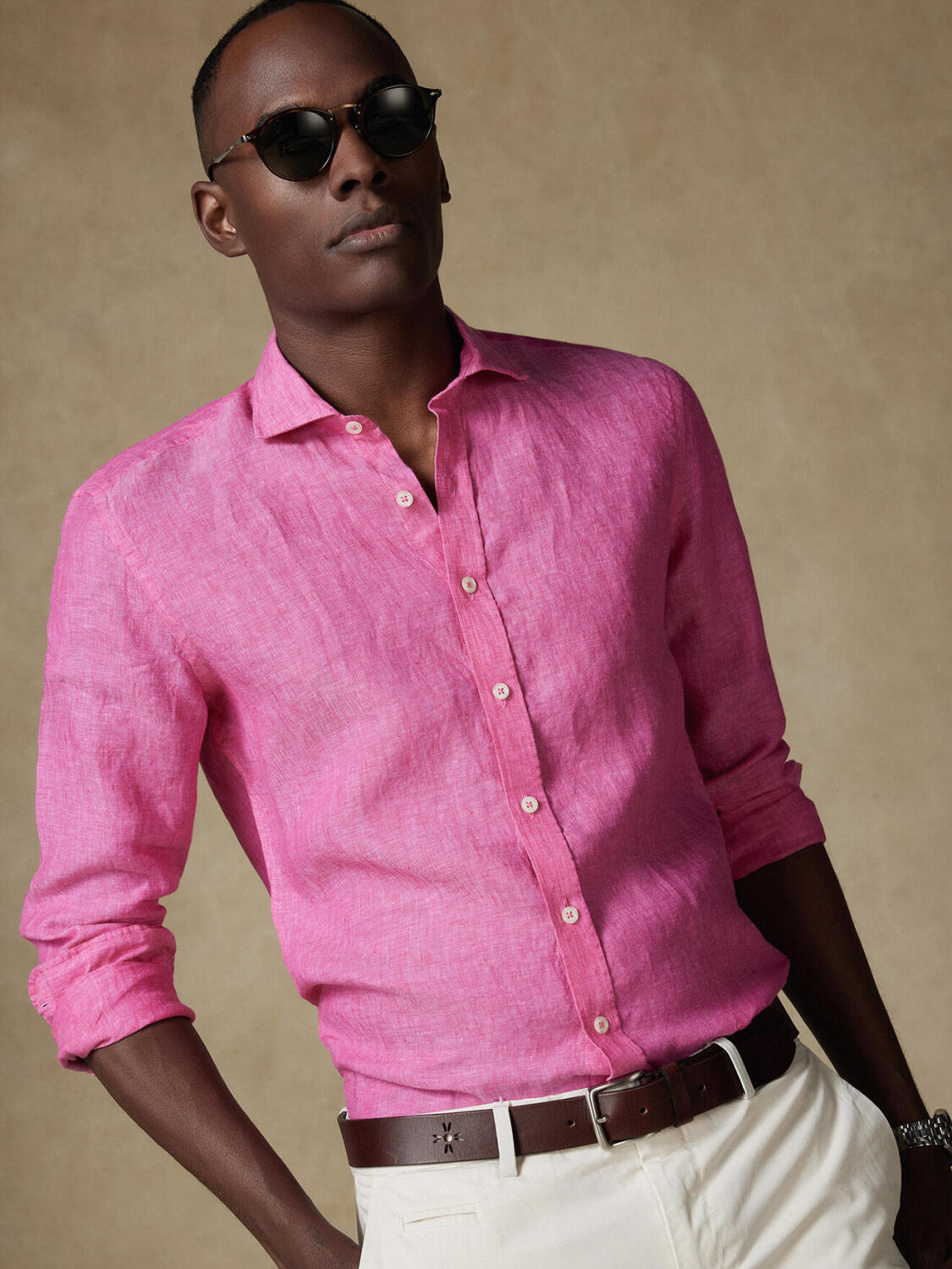 Camicia Olaf in lino fucsia