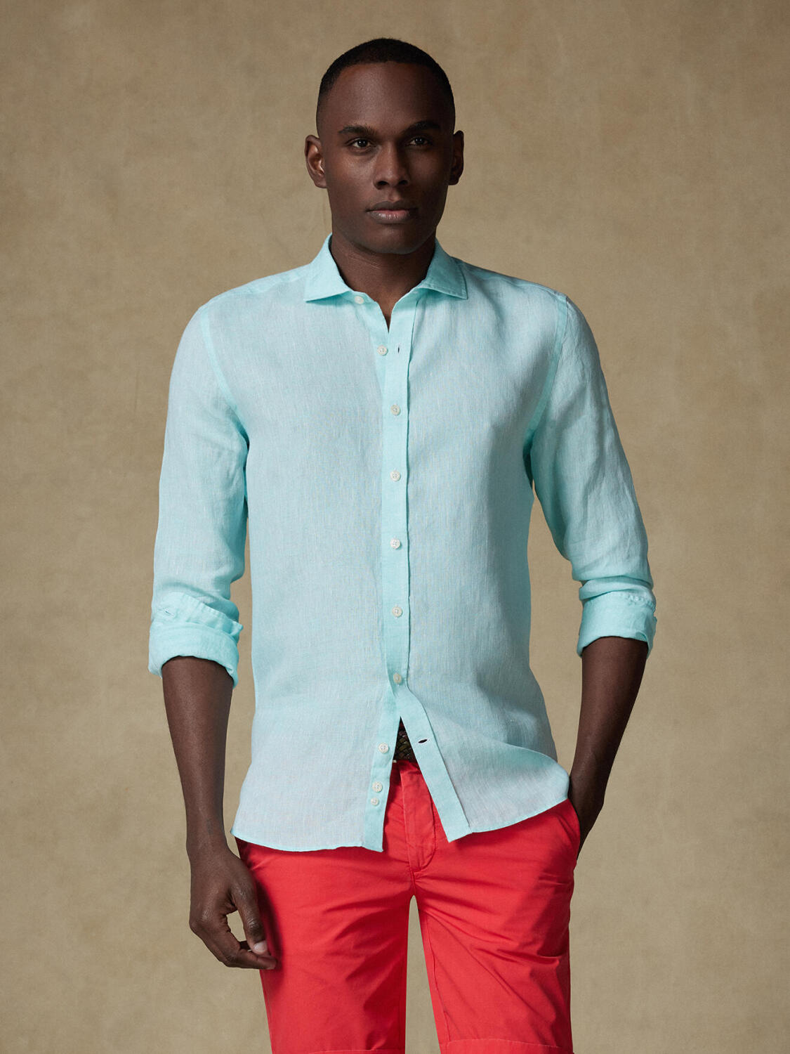 Camicia Olaf in lino turchese