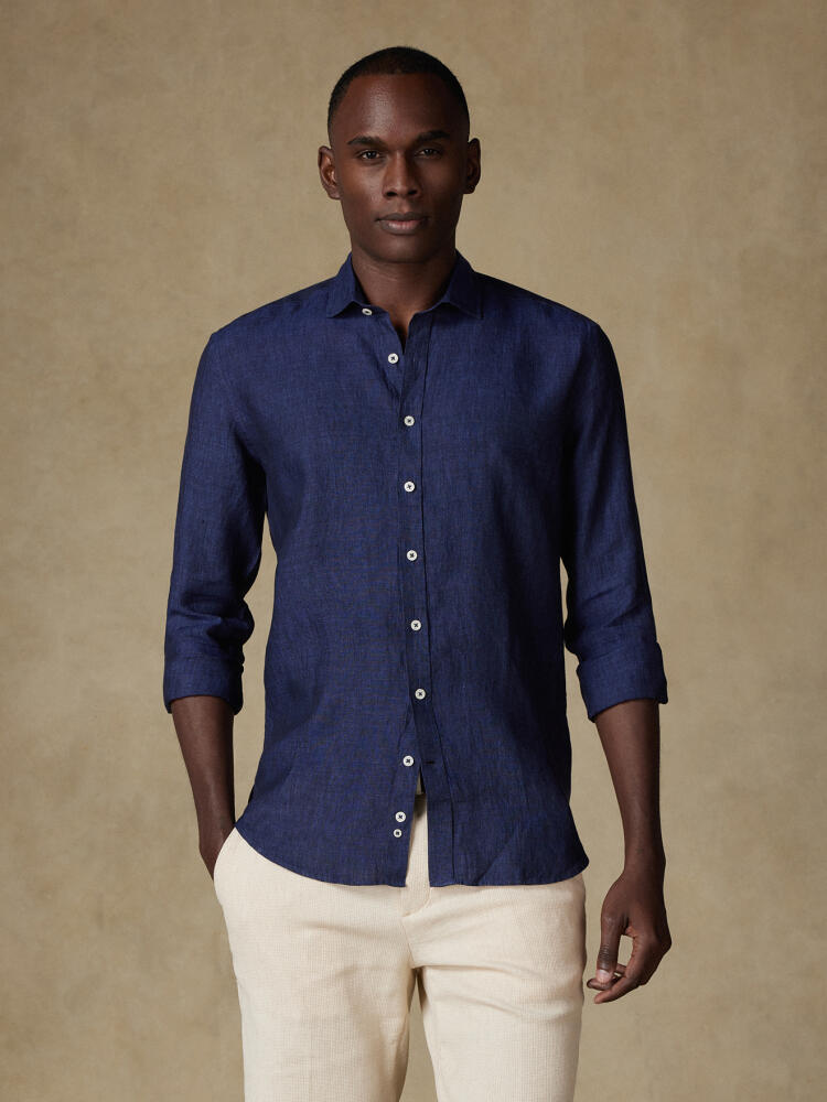 Camicia Olaf in lino blu scuro