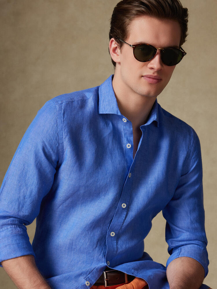 Camicia Olaf in lino blu cobalto