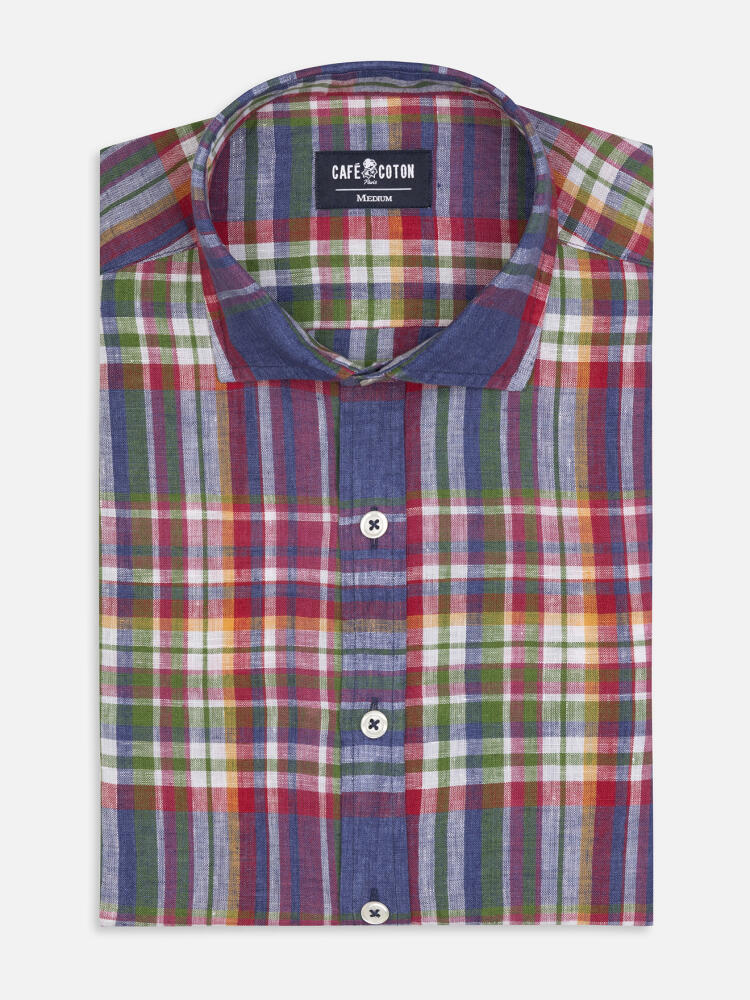 Oscar shirt in linen with tartan pattern