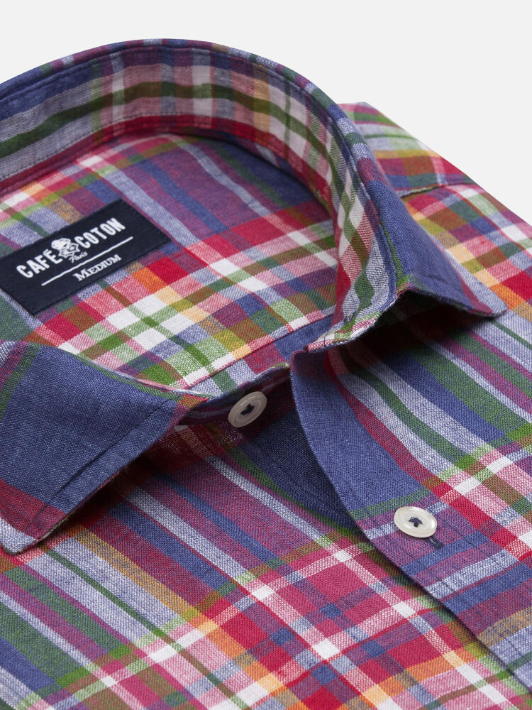 Camicia Oscar in lino con motivo tartan