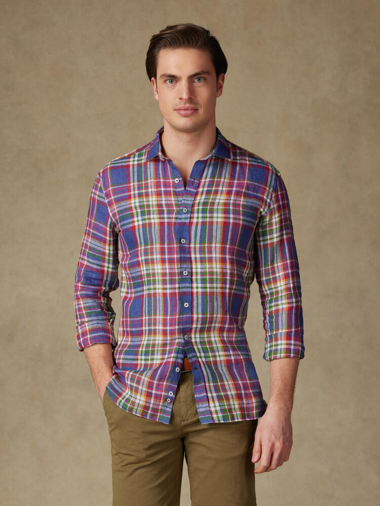 Camicia Oscar in lino con motivo tartan