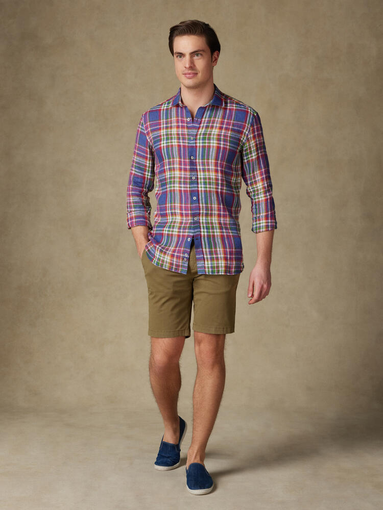 Oscar shirt in linen with tartan pattern