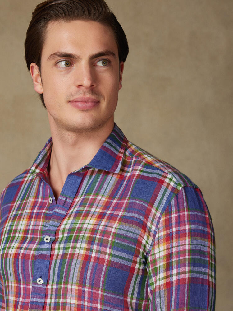 Camicia Oscar in lino con motivo tartan