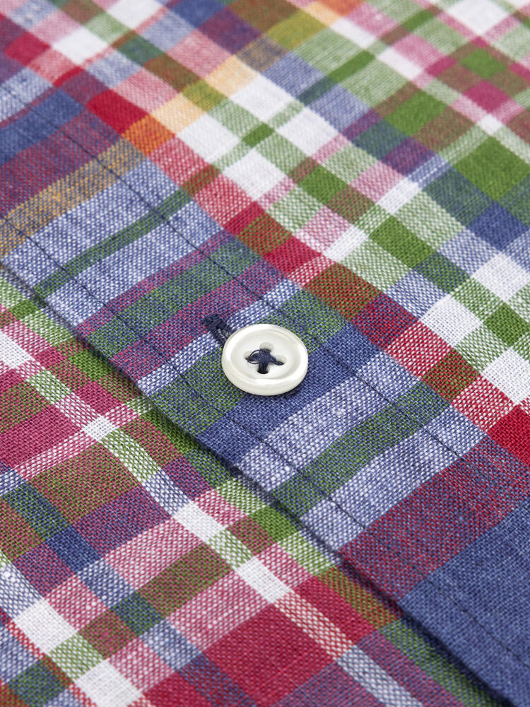 Camicia Oscar in lino con motivo tartan