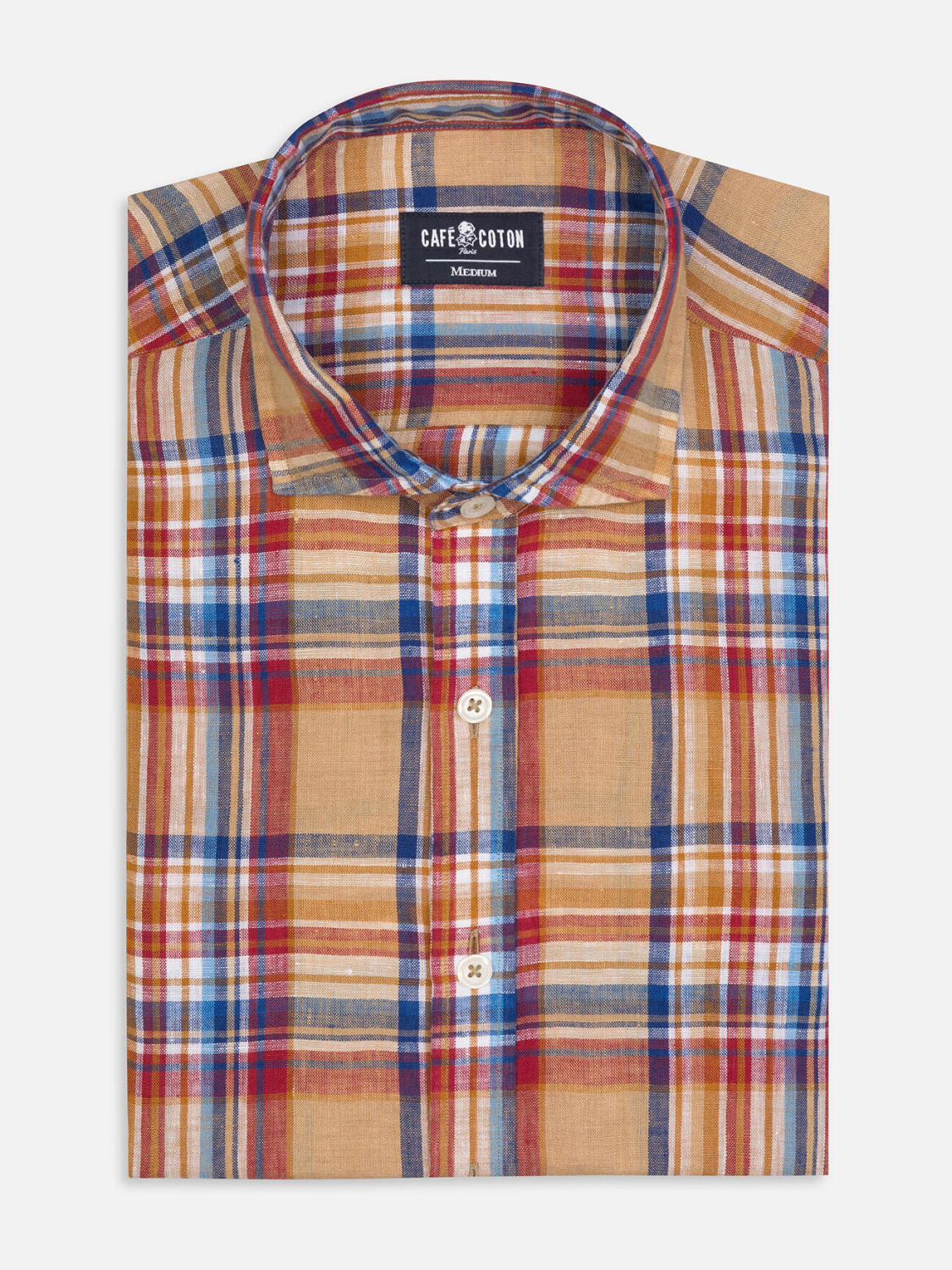 Chemise Phil en lin sable à motif tartan